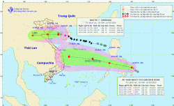 Vị trí tâm bão (07 giờ ngày 14/10): Khoảng 19,6oN; 107,7oE, trên Vịnh Bắc Bộ, ngay phía Nam đảo Bạch Long Vĩ. Sức gió mạnh nhất: cấp 8-9 (60-90km/h), giật cấp 11.