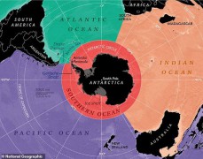 Vị trí của Nam Đại Dương (màu đỏ cam) trên bản đồ - Ảnh: National Geographic