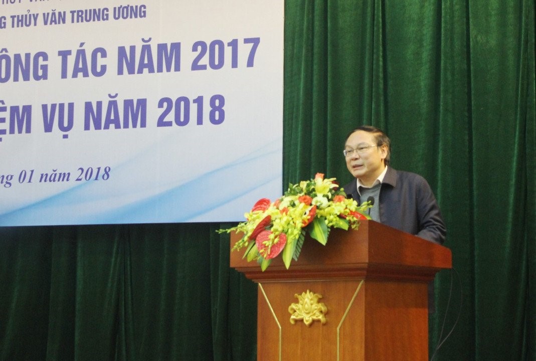 Ông Lê Công Thành, Tổng Giám đốc Trung tâm Khí tượng thủy văn Quốc gia phát biểu tại Hội nghị
