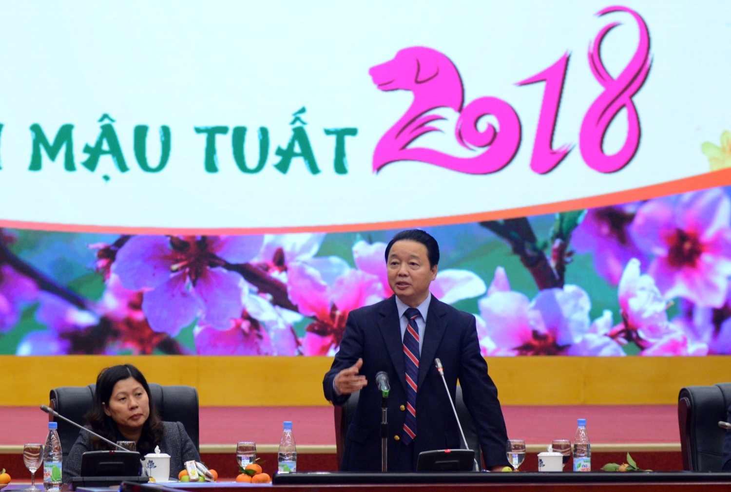 Bộ trưởng Trần Hồng Hà phát biểu tại buổi gặp mặt đầu Xuân chiều 21/2. Ảnh: Hoàng Minh