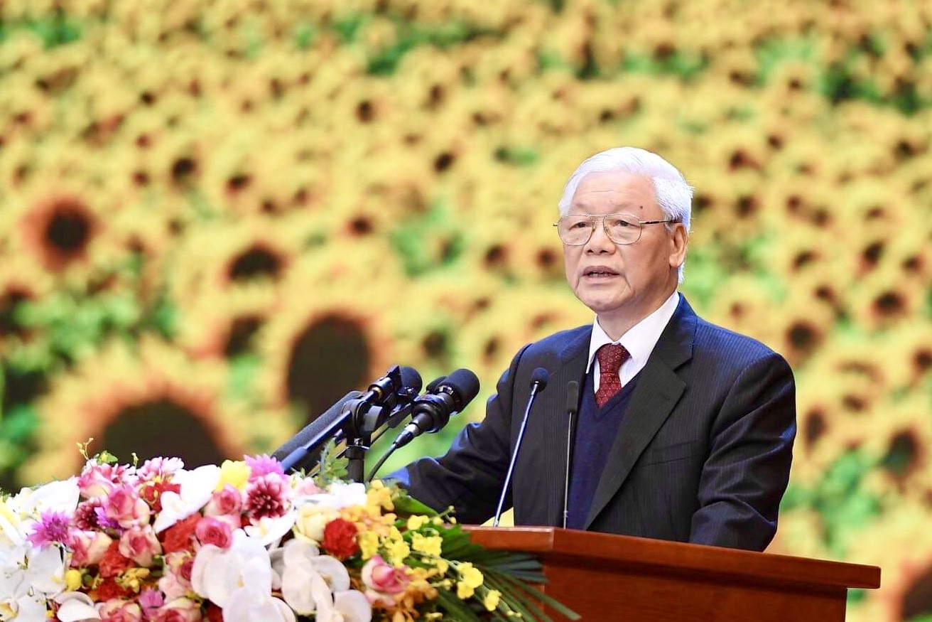 Tổng Bí thư, Chủ tịch nước Nguyễn Phú Trọng trình bày diễn văn tại lễ kỷ niệm. - Ảnh: VGP/Nhật Bắc