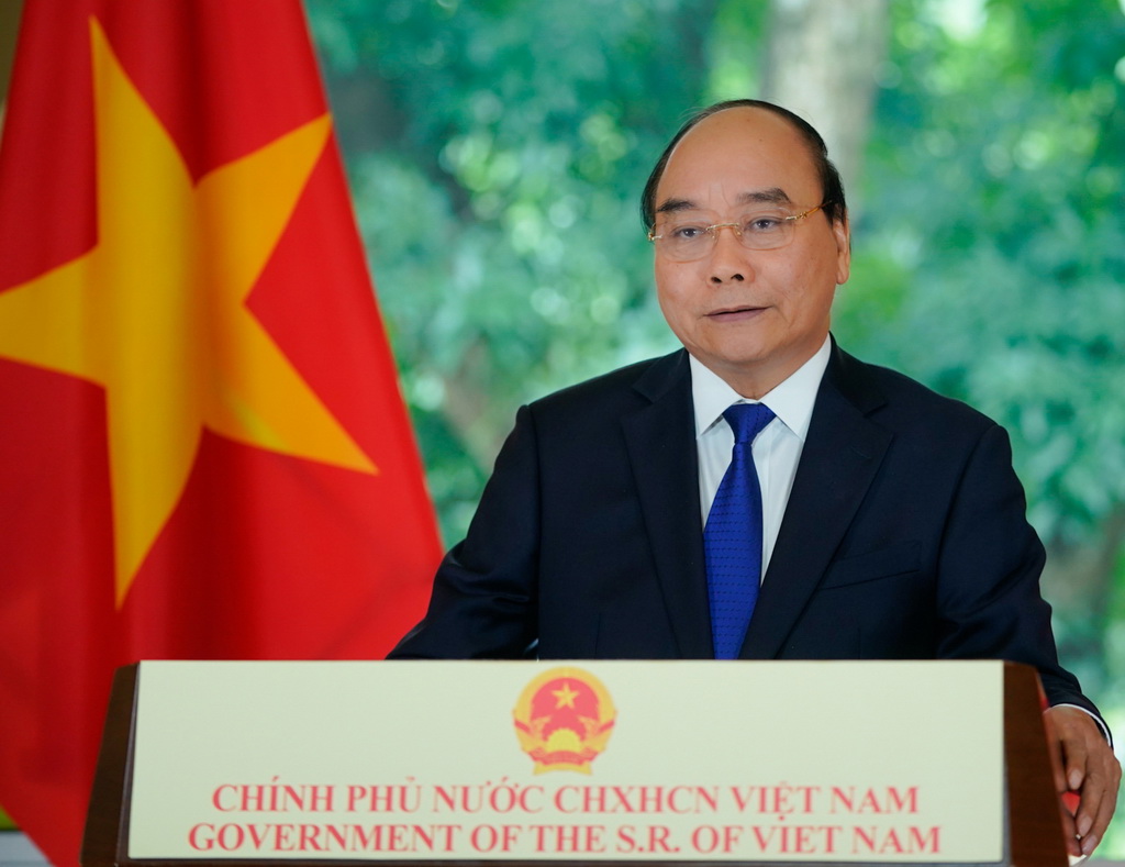 Thủ tướng Nguyễn Xuân Phúc gửi thông điệp tới Hội nghị về biến đổi khí hậu. Ảnh: VGP/Quang Hiếu