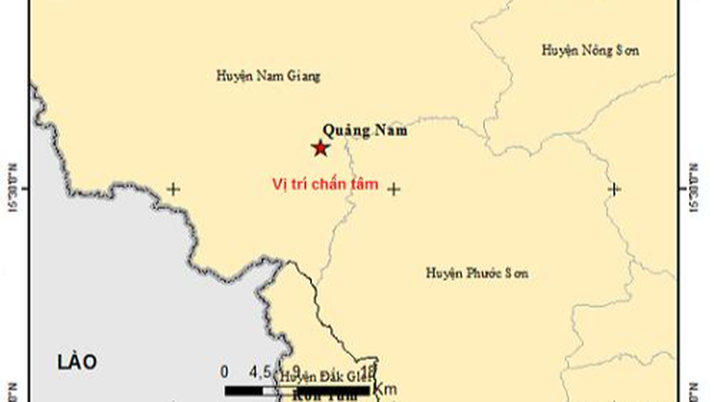 Vị trí chấn tâm của trận động đất tại Quảng Nam. Ảnh: Viện Vật lý Địa Cầu
