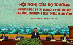 Bộ trưởng Trần Hồng Hà và các Thứ trưởng Bộ TN&MT: Nguyễn Linh Ngọc, Võ Tuấn Nhân, Nguyễn Thị Phương Hoa, Trần Quý Kiên chủ trì Hội nghị chiều 7/1/2018